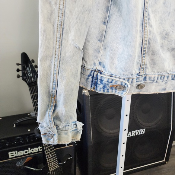 Aeropostale Denim Jacket Men M Light Acid Wash Thrashed Distressed Y2K Grunge - Picture 8 of 16